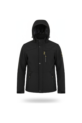 Mero Life İçi Kürklü Kapüşonlu Su ve Rüzgar Geçirmez Softshell Erkek Mont - Siyah