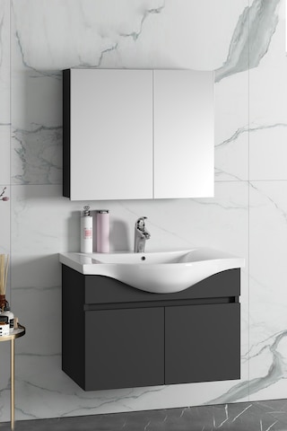 Yıldız 80 Cm Antrasit Gri Mdf Lavabolu Asma Banyo Dolabı Takımı Antrasit - Gri