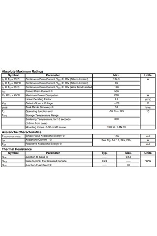 Irfp4310zpbf 100v, 134a, 4.8mohm Power Mosfet