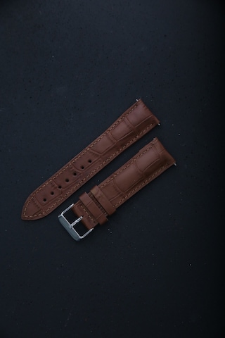 Hakiki Deri 22mm Akıllı Pimli Saat Kordonu Kahverengi - Siyah
