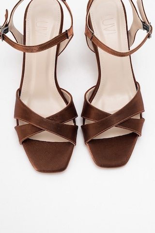 Luvishoes Luvi Shoes Melin Bakır Saten Çapraz Bantlı Kadın Topuklu Ayakkabı Bakır