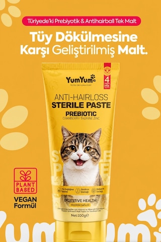 Yumyum İlk Prebiyotik İçerikli Tüy Dökülme Engelleyici Tüy Yumağı Ve Kusma Önleyici Multivitamin Kedi Malt Macun 100 Gr