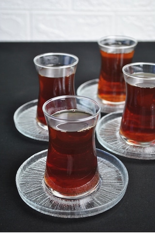 6 Kişilik Heybeli Çay Bardağı Ve Rexy Çay Tabağı Çay Takımı 12 Parça Çay Seti Şeffaf