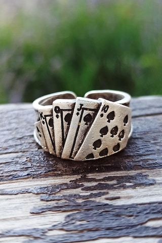 Antik Gümüş Kaplama Iskambil Poker Briç Oyun Kağıdı Şekilli El Ya - 548970104 Çok Renkli