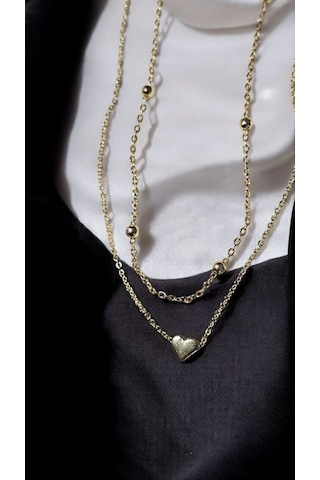 Altın Renk Kalp Uçlu İki Katlı Minimal Kadın Kolye Gold