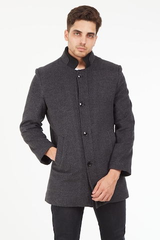 Sposo 1739 Düğmeli Hakim Yaka Yünlü Kaşe Antrasit Erkek Kaban Antrasit Melanj