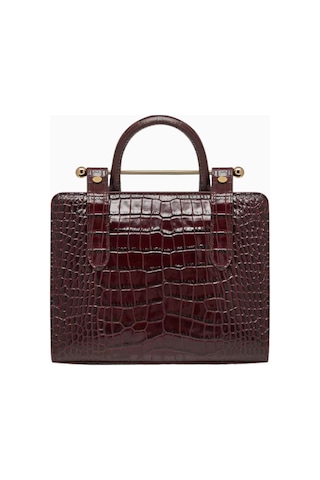 Strathberry Mini Bordo Kroko Deri Lüks Tote Çanta, Zamansız Ve Şık Tasarım Omuz Çantası
