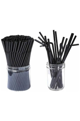 Siyah Pipet 50'li Kalın Pipet Jelatin Sargılı Körüklü Frozen Kıvrımlı Pipet