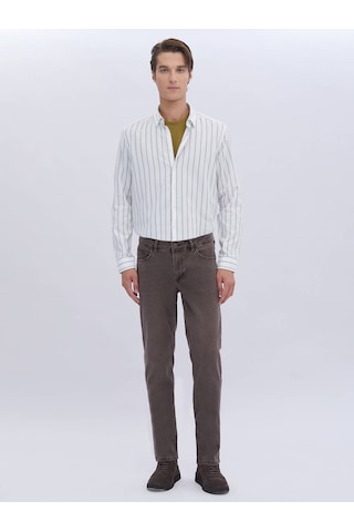 Kip Kahverengi Düz Slim Fit Denim Pamuk Karışımlı Pantolon Çok Renkli