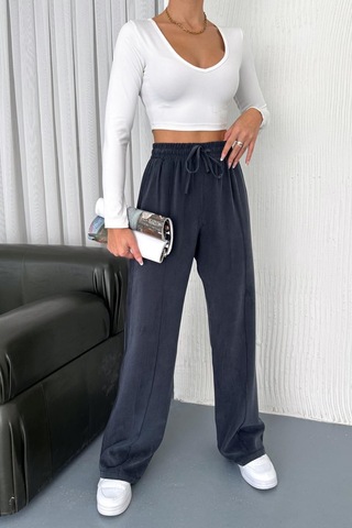 Feela Moda 2007 Bağcıklı Beli Lastikli Modal Çımalı Palazzo Kadın Pantolon Antrasit