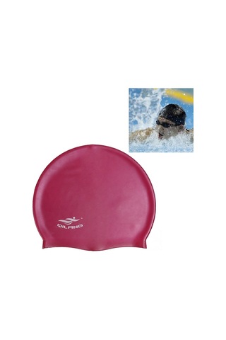 Yetişkin Düz Renk Su Geçirmez Silikon Yüzme Şapkası Şarap Kırmızısı Kırmızı