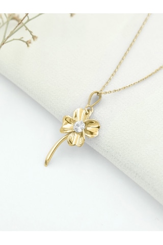 Brezza Lusso Jewelry Dört Yapraklı Yonca Gümüş Kolye Altın Kaplama 45 CM