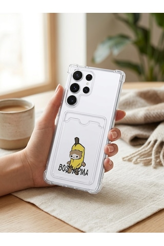 Hepsi Samsung Galaxy Uyumlu S26 Ultra Boş Yapma Muz Detaylı Kart Bölmeli Şeffaf Telefon Kılıfı Najmaddin Çok Renkli