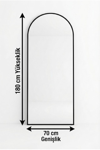 70x180 Cm Oval Ayaklı Ayna Statik Boyalı Metal Çerçeve Boy Aynası Siyah