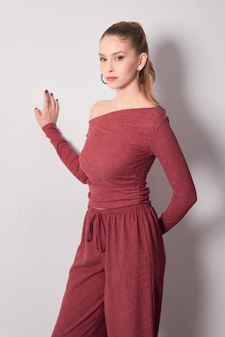 Fullamoda Bürümcük Kumaş Drapeli Kayık Yaka Bluz 25ygb650128140-bordo Bordo