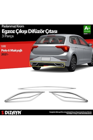 S-Dizayn  Volkswagen Polo 6 Hb Makyajlı Krom Egzoz Çıkışı Difüzör 2021 Üzeri
