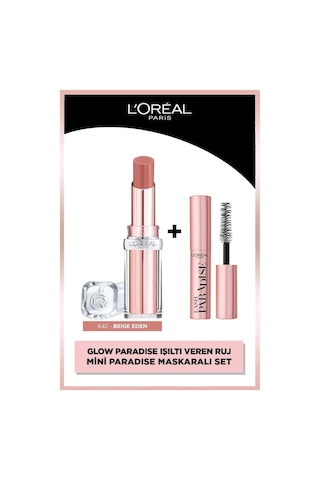 L'Oréal Paris Glow Paradise Balm-in-Lipstick Işıltı Veren Ruj 642 Beige Eden + Mini Paradise Maskara