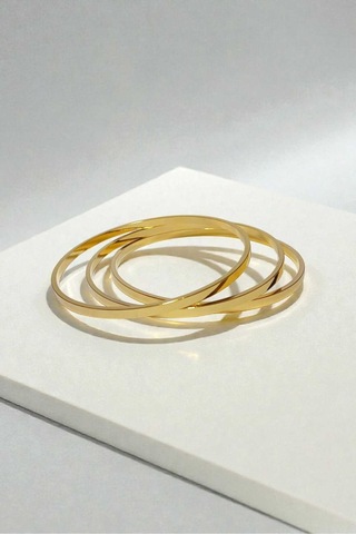 Altın Kaplama 3 Mm Üçlü Ajda Bilezik Seti - 3'lü Hediyelik Klasik Kadın Ajda Bilezik Takımı Gold