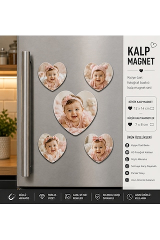 Kalp Fotoğraf Magneti Kız Bebeğe Kişiselleştirilebilir İlk Anılar Ve Büyüme Hatırası