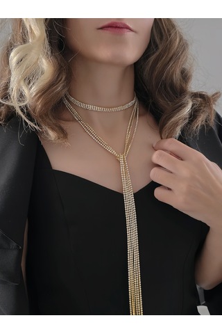 Altın Kaplama Üç Sıralı Su Yolu Şal Model Kolye Altın