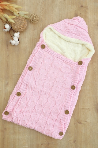 Kız Bebek Düğmeli Pembe Anakucağı Kundak Stl6811 Beyaz - Fuşya