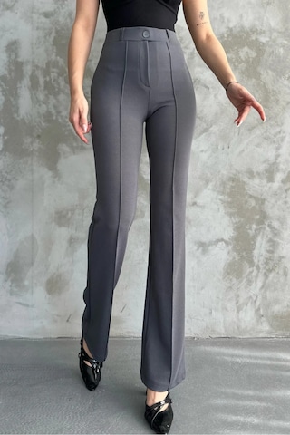 Yüksek Bel Krep Kumaş Likralı Gri Palazzo Pantolon Gri
