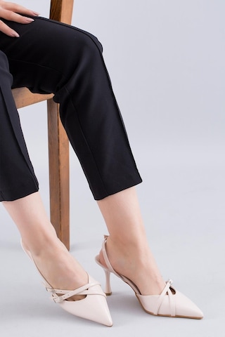 Stilbagshoes Linda Çift Bant Toka Detaylı Kadın Topuklu Ayakkabı Bej-bej Bej