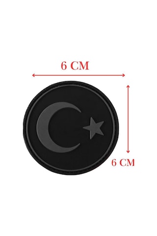 Yuvarlak Türk Bayrağı Siyah Plastik Patch - Peç
