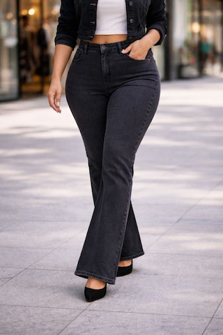 Cedy Denim Cedy Denım - Kadın Büyük Beden İspanyol Paça Yüksek Bel Skinny Fit Likralı Pantolon C628 Gri