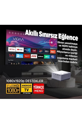 Vankyo Leisure L470A Android TV 1080P Destekli 6G Wi-Fi + Bluetooth 5.2 Projeksiyon Cihazı Beyaz