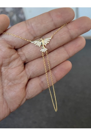 Beyaz Zirkon Taş Detaylı Gümüş Güvercin Model Şahmeran - Gold Altın