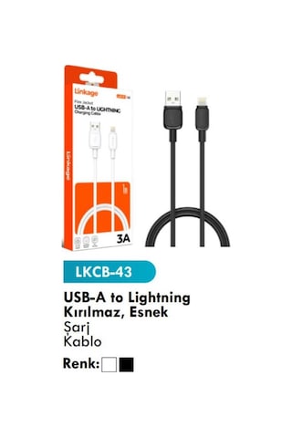 Şarj Kablosu Usb-a To Lightning Kırılmaz Esnek Şarj Kablo Lkcb-43