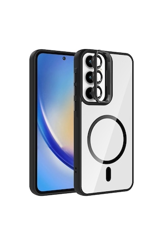 Zore Galaxy Uyumlu A35 Kılıf Standlı Ve Kamera Lens Hediyeli M-safe Şarj Özellikli Ogaa Etro Kapak - Siyah