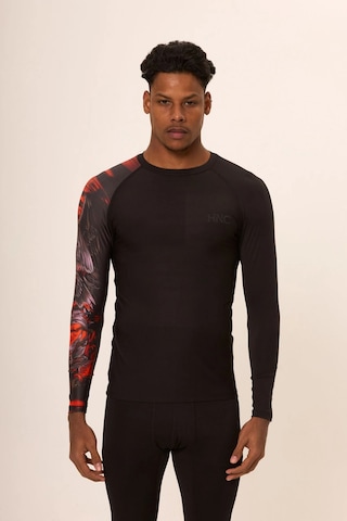 Hnc Sport Kartal Erkek Uzun Kol Tek Kol Dijital Baskılı Compression Fitness Gym Spor Body Tshirt Siyah