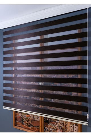 Koyu Kahverengi Bambu Stor Zebra Perde Kahverengi