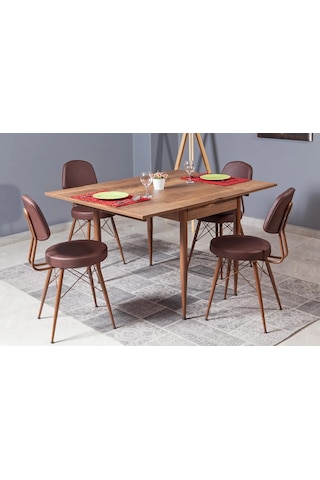 Kartal Dikdörtgen Masa, Eyfel Sandalye, Ceviz, 100x65 Ceviz