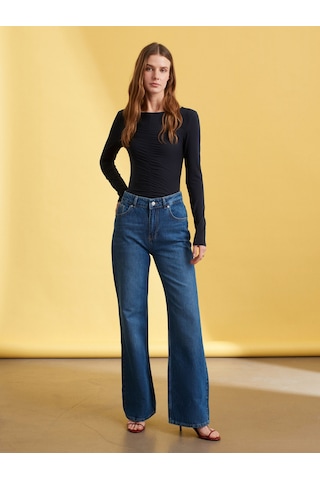 Dilvin 72293 Yüksek Bel Wide Leg Jean-mavi Mavi
