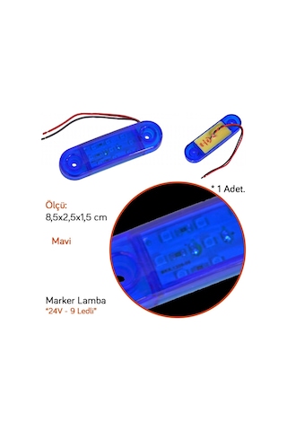 Tas 24v Side Marker Lamba 9 Ledli Mavi 8,5x2,5 Cm Tas.018m-24 2 Li