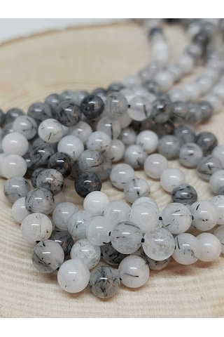 Yaşam Tohumu Rutil Kuvars Taşı Dizi 6 MM Beyaz - Mavi