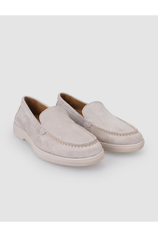 %100 Hakiki Deri Bej Süet Kadın Loafer Bej