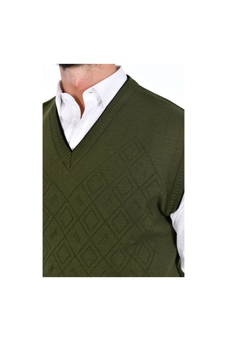 Kamalı Haki Erkek Çelik Örgü Intersiye Kışlık Kalın Triko V Yaka Triko Örgü Tüylenmez Süveter Haki