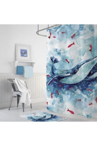 Zethome Tropik Whale Banyo Duş Perdesi Tek Kanat 1X180X200 Mavi