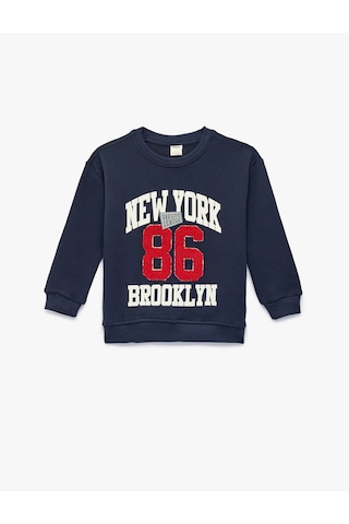 Koton Pamuklu Şardonlu Uzun Kollu Bisiklet Yaka Baskılı Oversize Sweatshirt Lacivert 6smb10110tk Lacivert