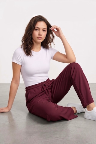 Genius Store Kadın Pantolon Beli Lastikli Cepli Rahat Kalıp Kadın Spor Pantolon Mürdüm