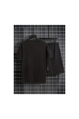 Erkek Siyah''los Angeles Baskılı'' Basic Oversize T-shirt- Şort Takım Strup0000000000015