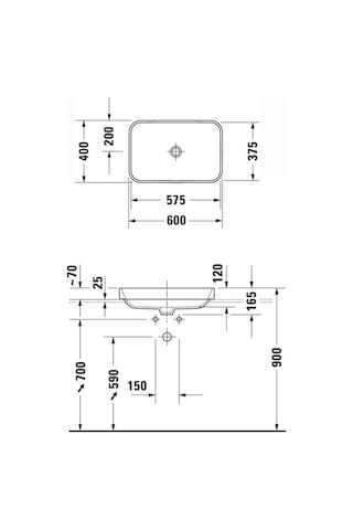 Duravit - Happy D.2 Plus 60 Cm Lavabo İç Beyaz Dış Siyah - 2359606100- Siyah-beyaz