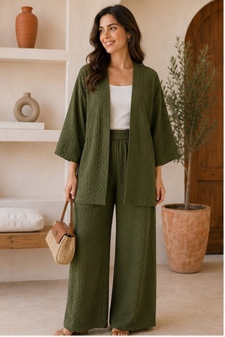Unika Boutique Kadın Kimono Salaş 2 Li Takım Haki
