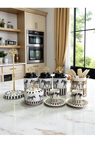 Çeyiz Seti - 101 Zebra At Desenli Gold Siyah