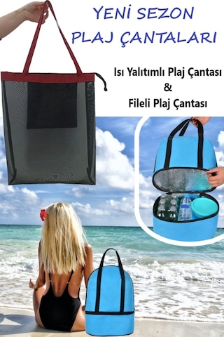 Next Craft Plaj Çantası Ve Fileli Plaj Çantası 2'li Set Seyahat Çantası Isı Yalıtımlı Büyük Boy Mavi