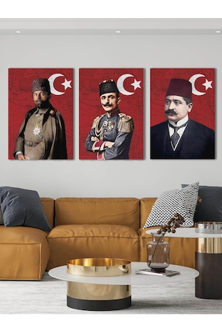 İttihat Terakki Paşaları Kanvas Tablo Seti 3 Adet 40x55cm Enver Paşa Talat Paşa Cemal Paşa